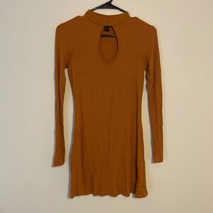 Forever 21 Women's Small Burnt Orange Ribbed Mock Neck Keyhole Cutout Mini Dress